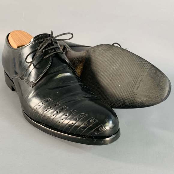 PRADA Black Perforated Leather Derby Lace-Up Shoes - Picture 5 of 10